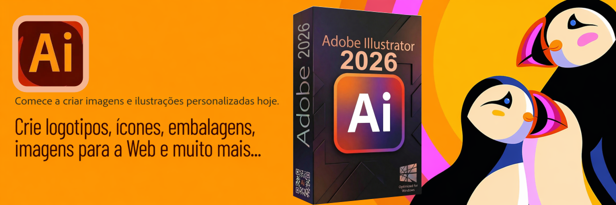 Garanta o Adobe Illustrator 2026 com licença vitalícia e crie sem mensalidades. Ideal para designers, ilustradores e profissionais de marketing que buscam a melhor ferramenta de design vetorial.