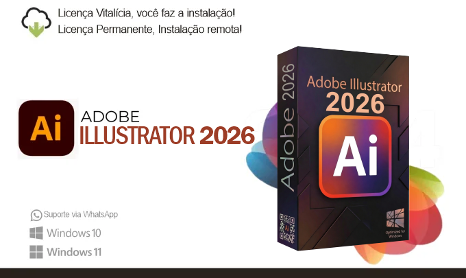 Garanta o Adobe Illustrator 2026 com licença vitalícia e crie sem mensalidades. Ideal para designers, ilustradores e profissionais de marketing que buscam a melhor ferramenta de design vetorial.